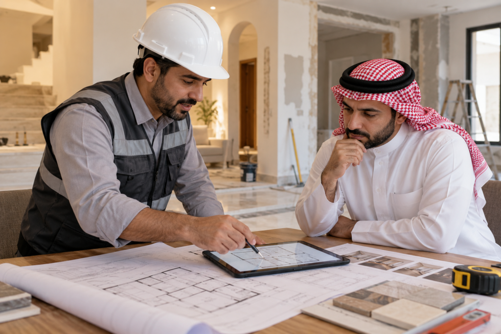 اختيار عينات الأرضيات والكسوات ومواد التشطيب لمشروع ترميم منزل