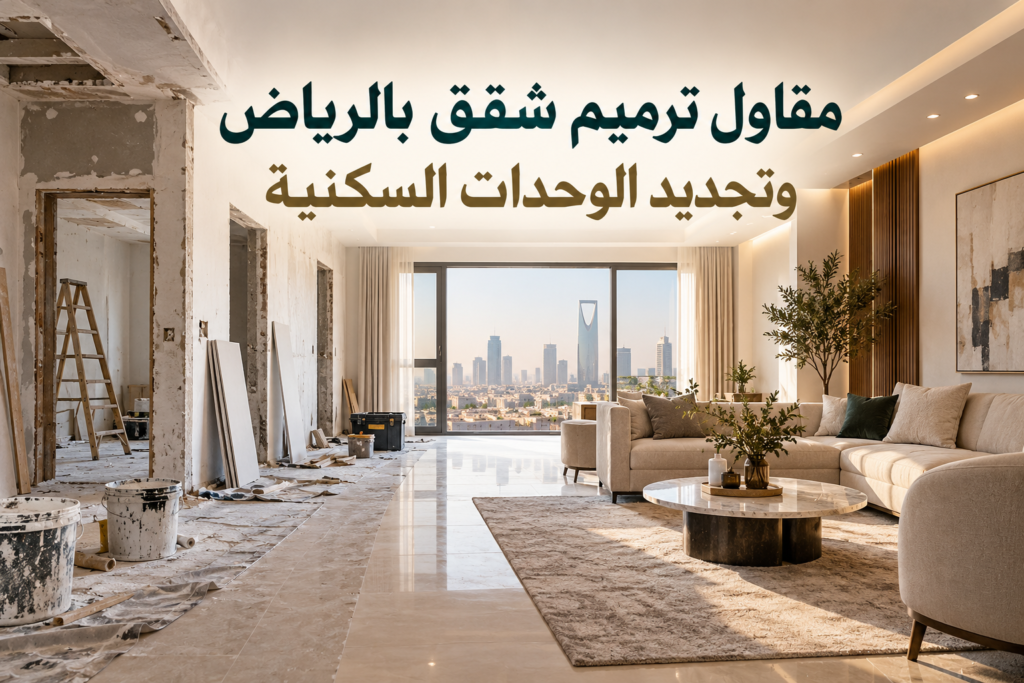 شقة سكنية يظهر جانبها أثناء الترميم وجانبها الآخر بتشطيبات حديثة نسخ