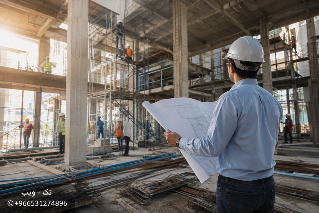 مخططات هندسية وأدوات قياس ومواد بناء تستخدم لتقدير تكلفة ترميم فيلا نسخ