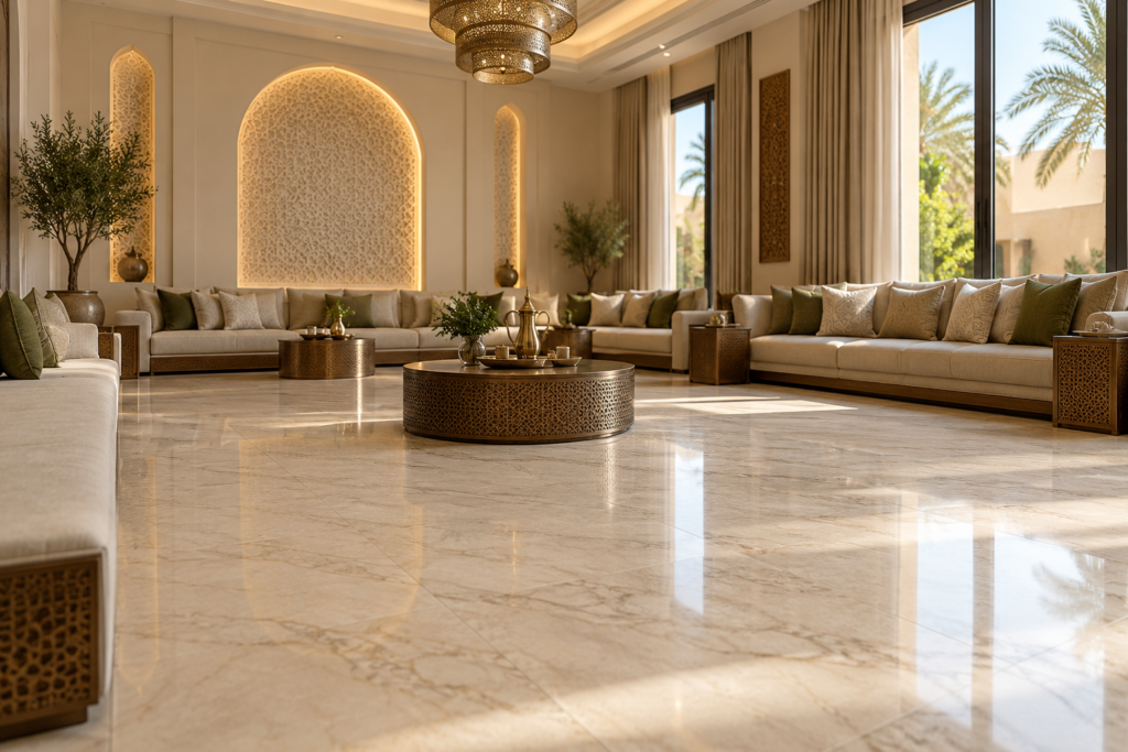 مطبخ حديث بأرضية بورسلان عملية وسهلة التنظيف